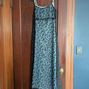 Black and Blue Floral Chemise with Spaghetti Straps